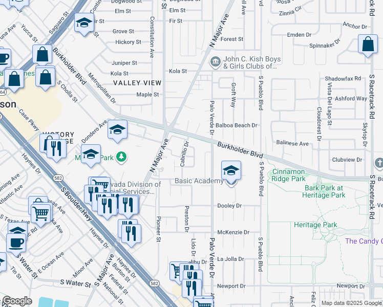 map of restaurants, bars, coffee shops, grocery stores, and more near 386 Persian Avenue in Henderson