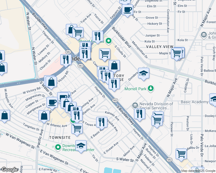map of restaurants, bars, coffee shops, grocery stores, and more near 320 S Boulder Hwy in Henderson