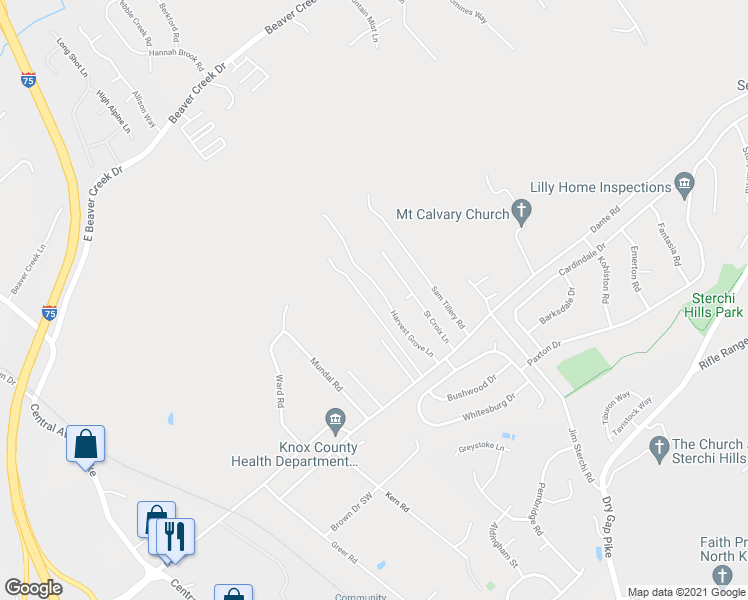 map of restaurants, bars, coffee shops, grocery stores, and more near 6859 Harvest Grove Lane in Knoxville