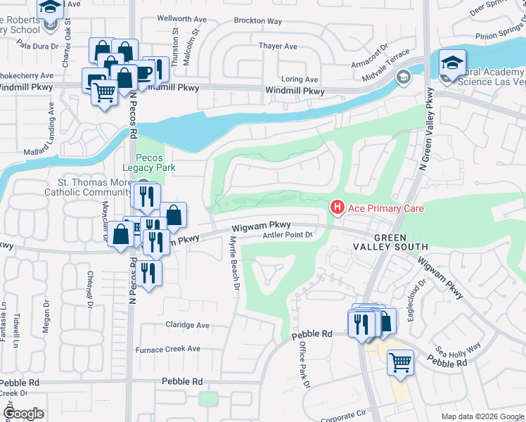 map of restaurants, bars, coffee shops, grocery stores, and more near 2428 Tour Edition Drive in Henderson