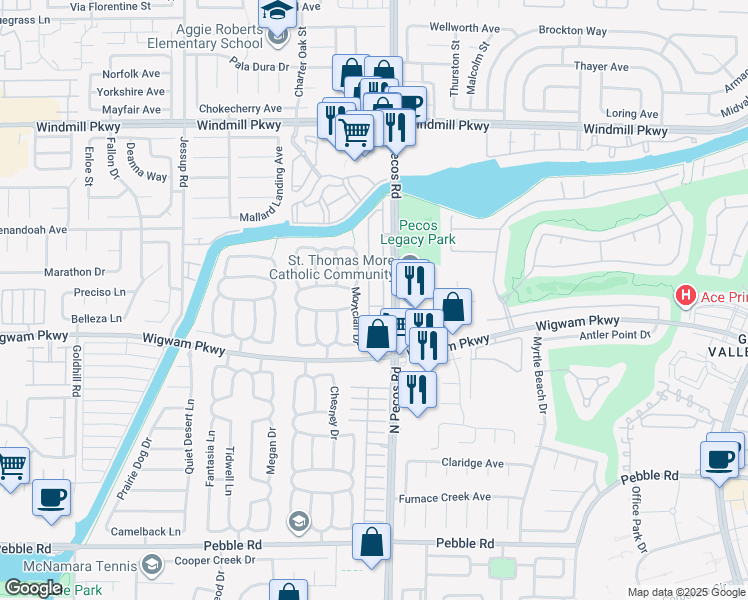 map of restaurants, bars, coffee shops, grocery stores, and more near 112 Painted Valley Street in Henderson