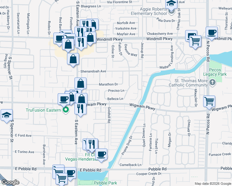 map of restaurants, bars, coffee shops, grocery stores, and more near 113 Menta Court in Henderson