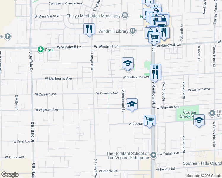 map of restaurants, bars, coffee shops, grocery stores, and more near 7221 Fountain Village Avenue in Las Vegas
