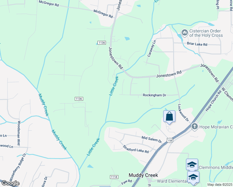 map of restaurants, bars, coffee shops, grocery stores, and more near 1565 Rockingham Drive in Winston-Salem
