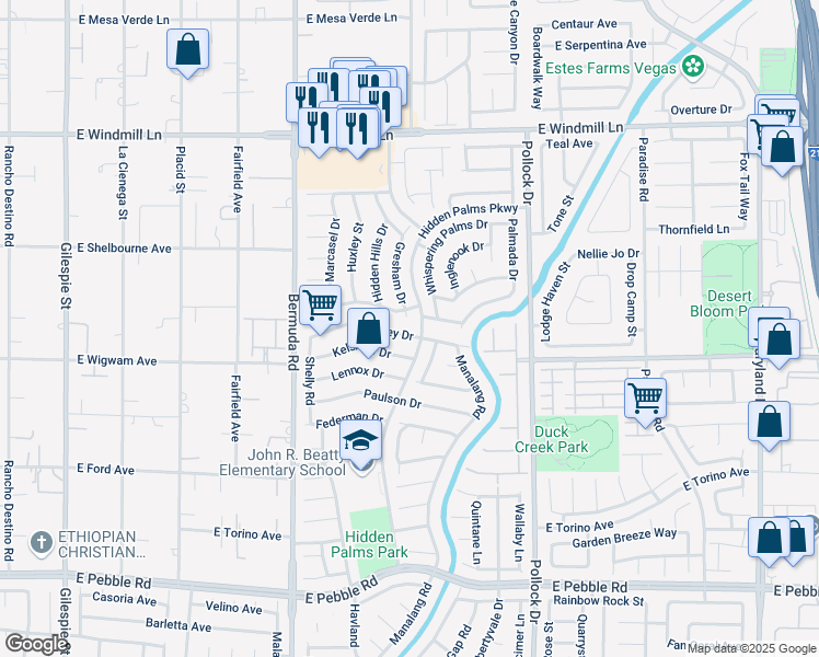 map of restaurants, bars, coffee shops, grocery stores, and more near 592 Macbrey Drive in Las Vegas