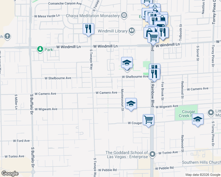 map of restaurants, bars, coffee shops, grocery stores, and more near 7221 Fountain Village Avenue in Las Vegas
