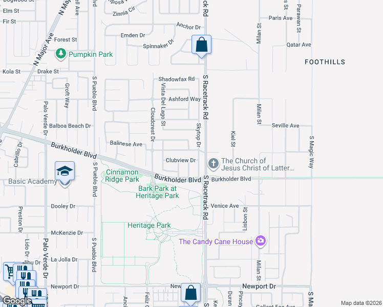 map of restaurants, bars, coffee shops, grocery stores, and more near 932 Clubview Drive in Henderson