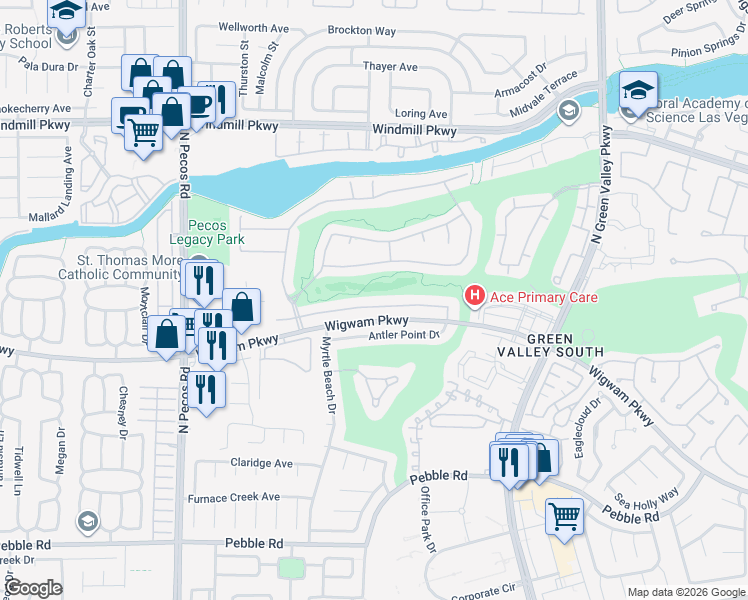 map of restaurants, bars, coffee shops, grocery stores, and more near 2425 Tour Edition Drive in Henderson
