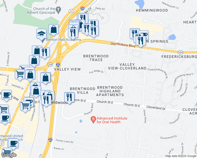 map of restaurants, bars, coffee shops, grocery stores, and more near 247 Plum Nelly Circle in Brentwood