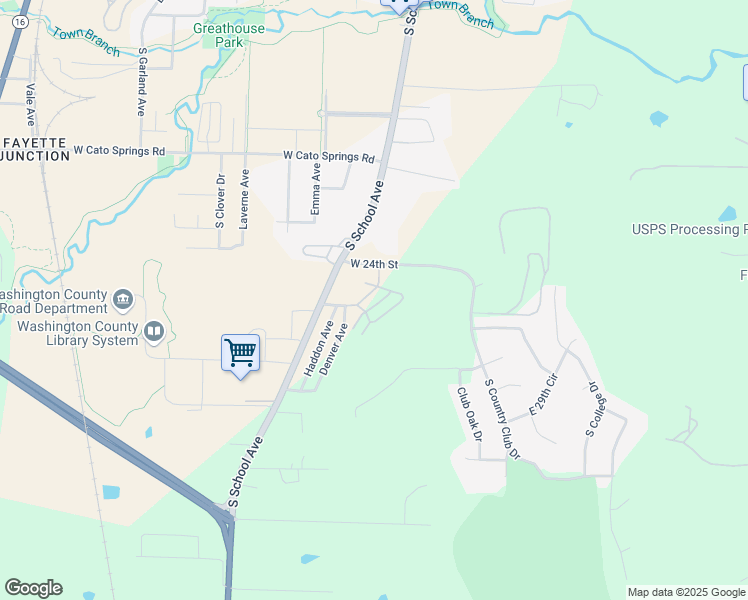 map of restaurants, bars, coffee shops, grocery stores, and more near 401 West 24th Street in Fayetteville
