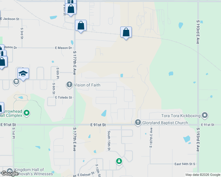 map of restaurants, bars, coffee shops, grocery stores, and more near 1228 East Richmond Street in Broken Arrow