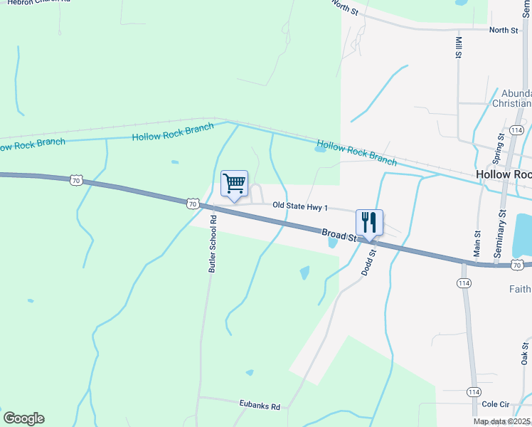map of restaurants, bars, coffee shops, grocery stores, and more near 28105 Broad Street in Hollow Rock