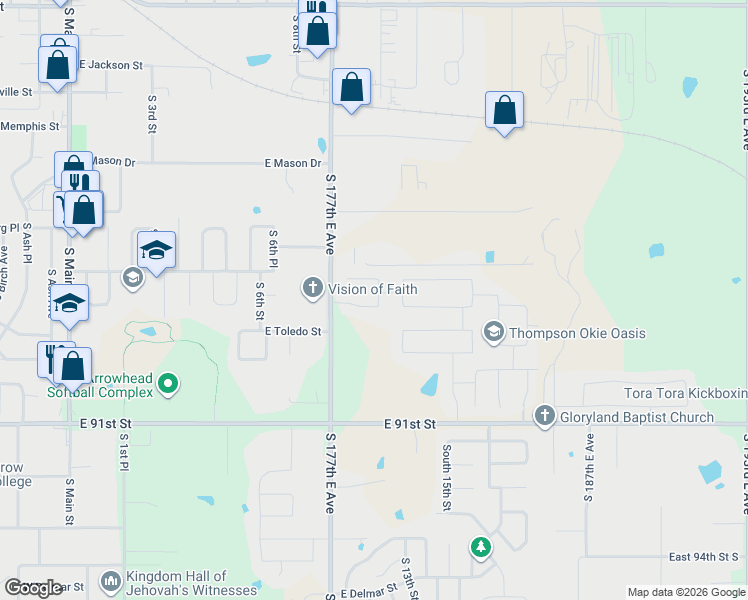 map of restaurants, bars, coffee shops, grocery stores, and more near 1228 East Richmond Street in Broken Arrow