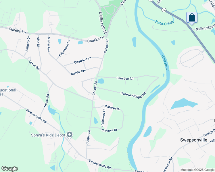 map of restaurants, bars, coffee shops, grocery stores, and more near 1142 Geneva Albright Road in Graham