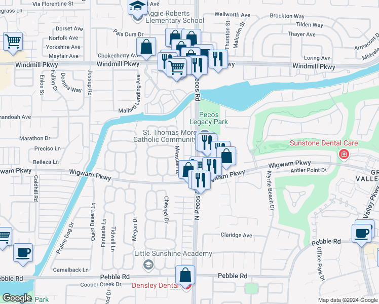map of restaurants, bars, coffee shops, grocery stores, and more near 115 Tapatio Street in Henderson
