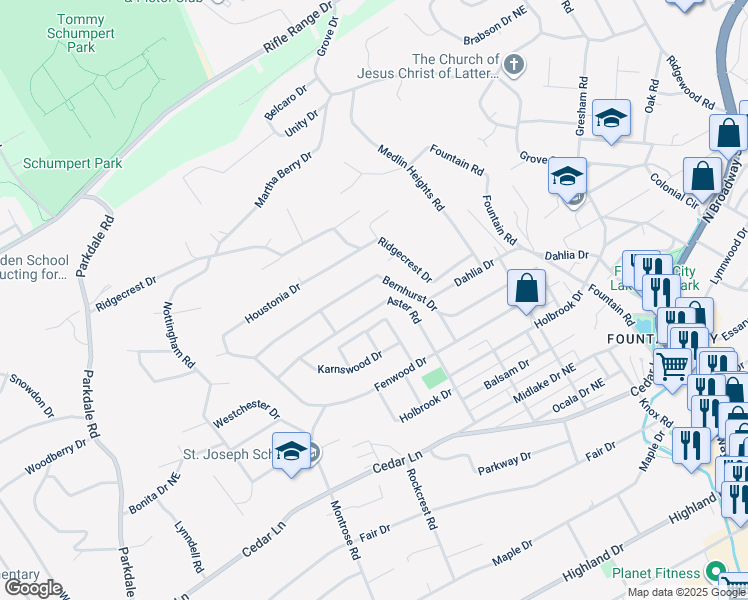 map of restaurants, bars, coffee shops, grocery stores, and more near 2217 Aster Road in Knoxville