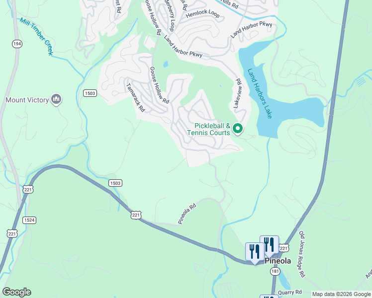 map of restaurants, bars, coffee shops, grocery stores, and more near 2301 Goose Hollow Road in Newland