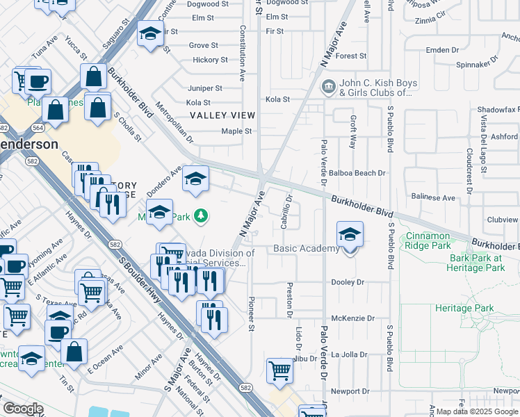 map of restaurants, bars, coffee shops, grocery stores, and more near 600 North Major Avenue in Henderson