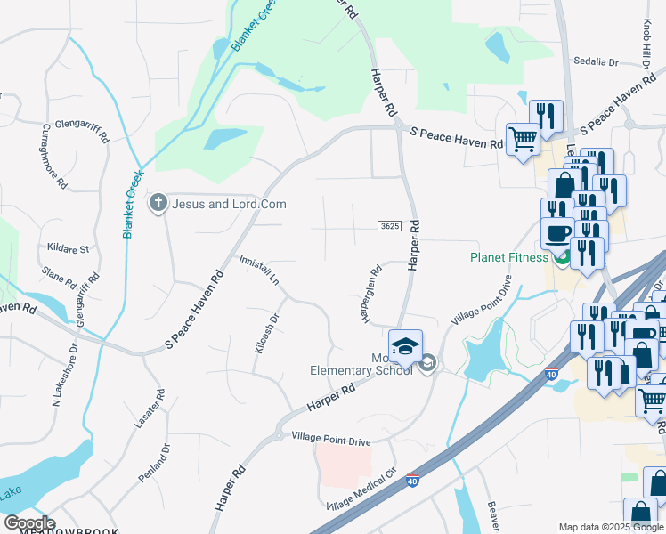 map of restaurants, bars, coffee shops, grocery stores, and more near 3089 Forest Line Drive in Clemmons