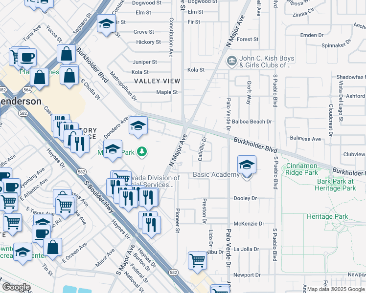 map of restaurants, bars, coffee shops, grocery stores, and more near 600 North Major Avenue in Henderson