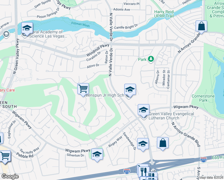 map of restaurants, bars, coffee shops, grocery stores, and more near 118 Broken Rock Drive in Henderson