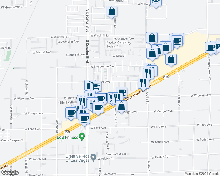 map of restaurants, bars, coffee shops, grocery stores, and more near 8442 Bismark Sapphire Street in Las Vegas