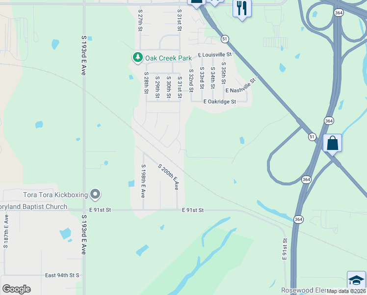 map of restaurants, bars, coffee shops, grocery stores, and more near 1617 South 31st Court in Broken Arrow