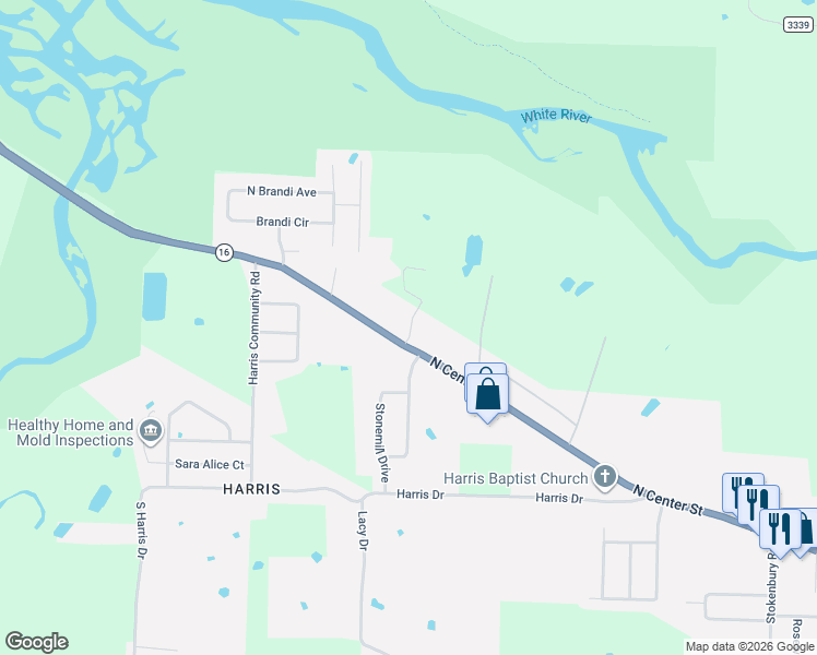 map of restaurants, bars, coffee shops, grocery stores, and more near 2520 North Center Street in Fayetteville