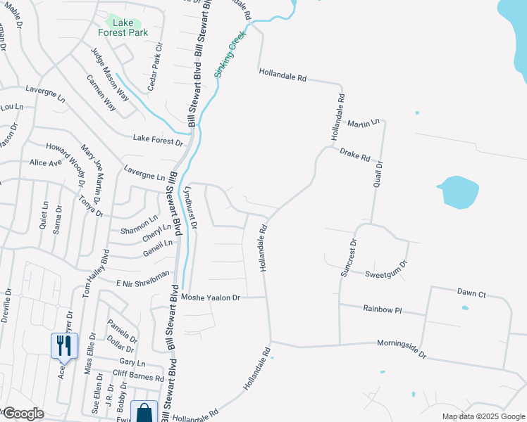 map of restaurants, bars, coffee shops, grocery stores, and more near 190 Lyndhurst Drive in La Vergne