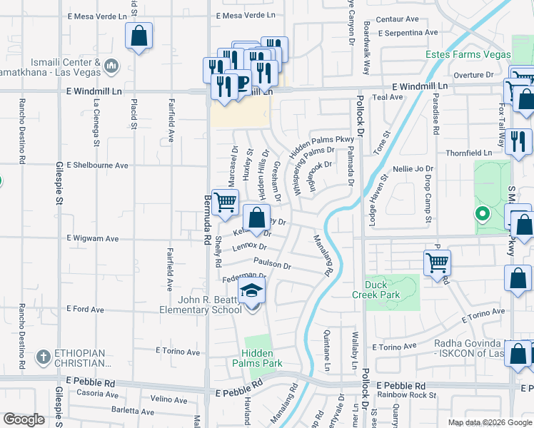 map of restaurants, bars, coffee shops, grocery stores, and more near 542 Macbrey Drive in Las Vegas