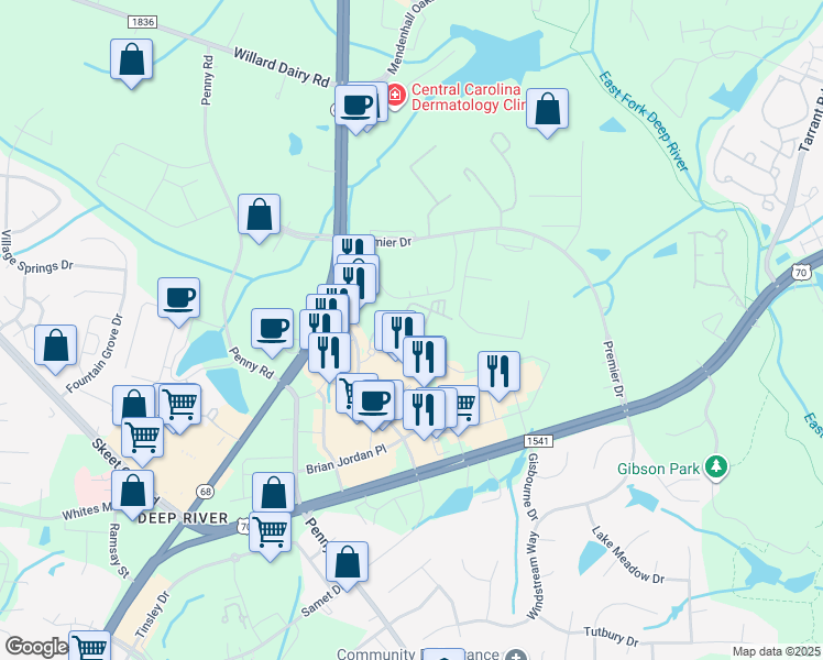 map of restaurants, bars, coffee shops, grocery stores, and more near 3912 Pallas Way in High Point