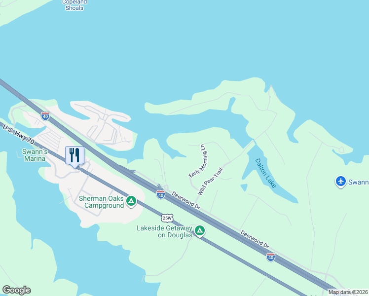 map of restaurants, bars, coffee shops, grocery stores, and more near 136 Big Oak Drive in Dandridge