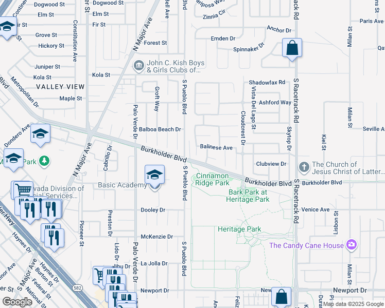 map of restaurants, bars, coffee shops, grocery stores, and more near 251 Palmarosa Street in Henderson