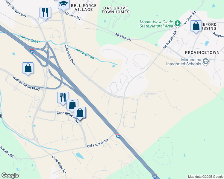 map of restaurants, bars, coffee shops, grocery stores, and more near 5825 Crossings Boulevard in Nashville