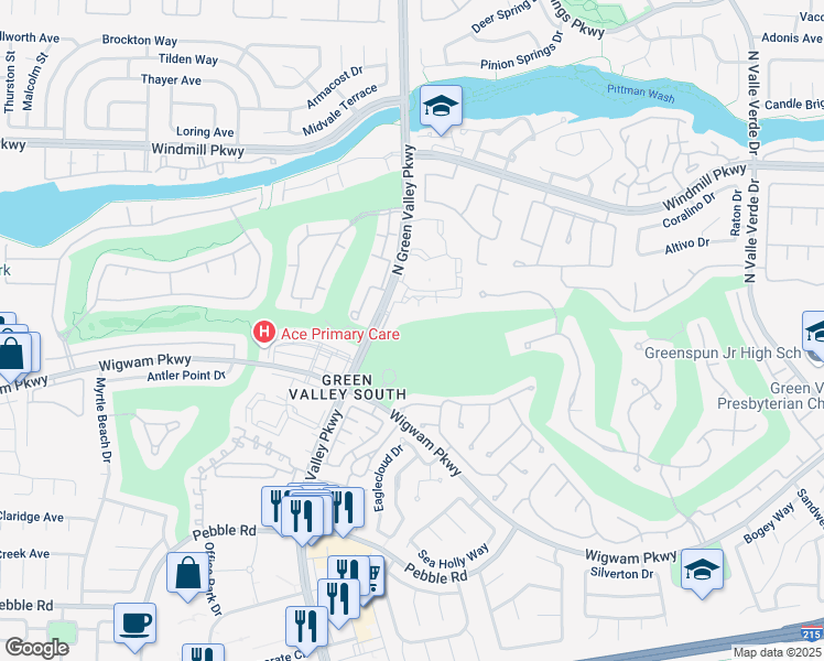 map of restaurants, bars, coffee shops, grocery stores, and more near 130 Par Excellence Drive in Henderson