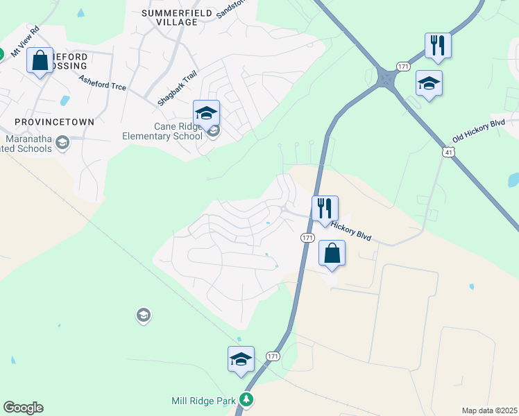 map of restaurants, bars, coffee shops, grocery stores, and more near 4116 Saddlecreek Way in Nashville