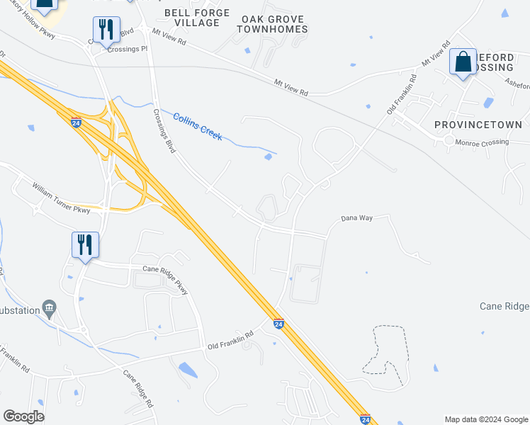 map of restaurants, bars, coffee shops, grocery stores, and more near 5873 Crossings Boulevard in Nashville