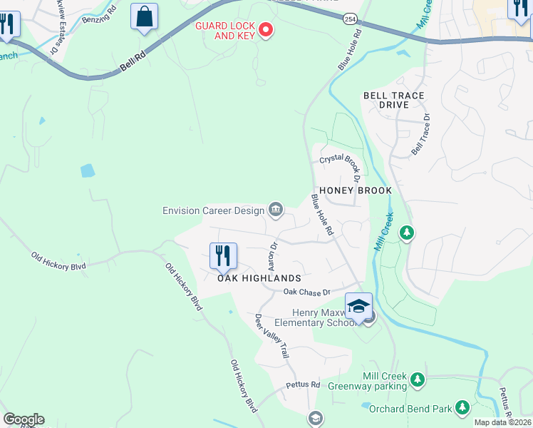 map of restaurants, bars, coffee shops, grocery stores, and more near 4909 Alexis Drive in Nashville
