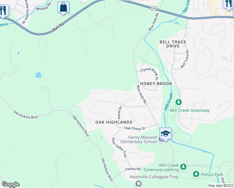 map of restaurants, bars, coffee shops, grocery stores, and more near 4920 Alexis Drive in Nashville