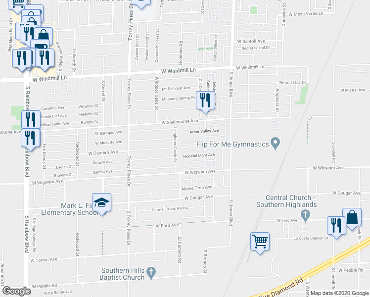 map of restaurants, bars, coffee shops, grocery stores, and more near 6288 Winston Falls Avenue in Las Vegas