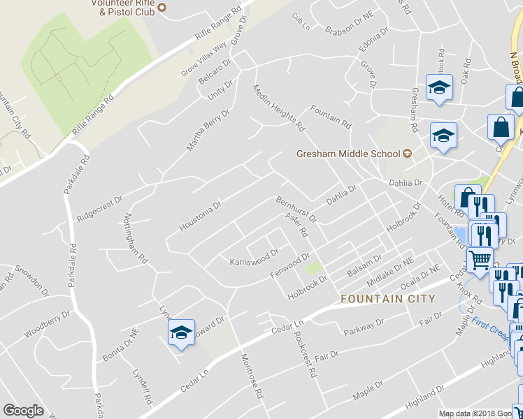 map of restaurants, bars, coffee shops, grocery stores, and more near 2140 Bernhurst Drive in Knoxville