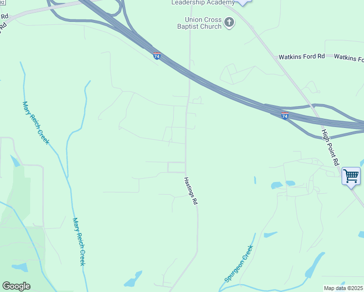 map of restaurants, bars, coffee shops, grocery stores, and more near 3860 Hastings Road in Kernersville