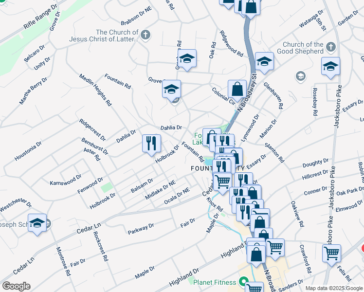 map of restaurants, bars, coffee shops, grocery stores, and more near 2720 Holbrook Drive in Knoxville