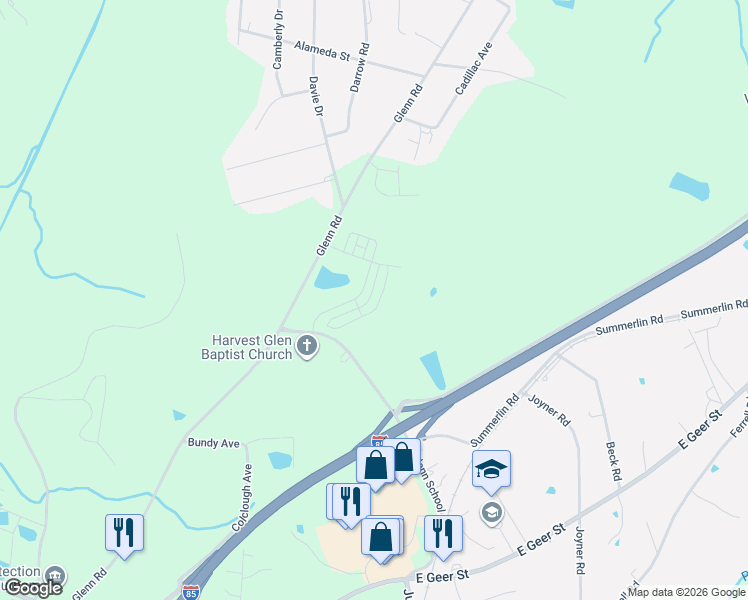 map of restaurants, bars, coffee shops, grocery stores, and more near 1712 Glenn School Road in Durham