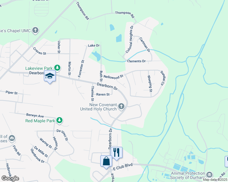 map of restaurants, bars, coffee shops, grocery stores, and more near 2906 Apollo Street in Durham