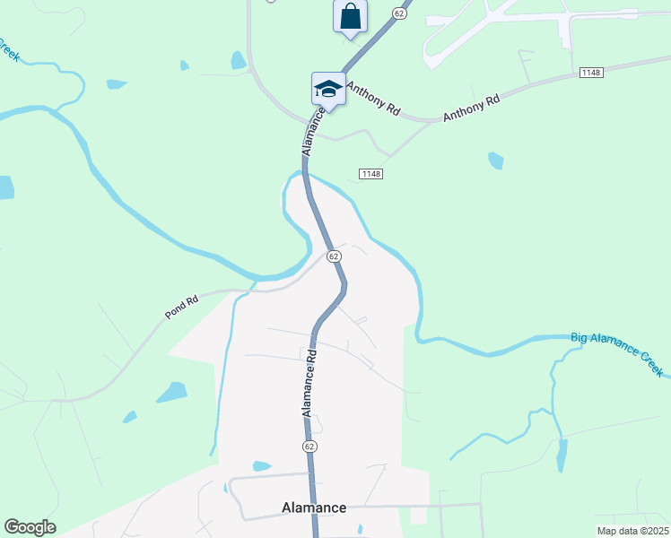 map of restaurants, bars, coffee shops, grocery stores, and more near Alamance Road in Burlington