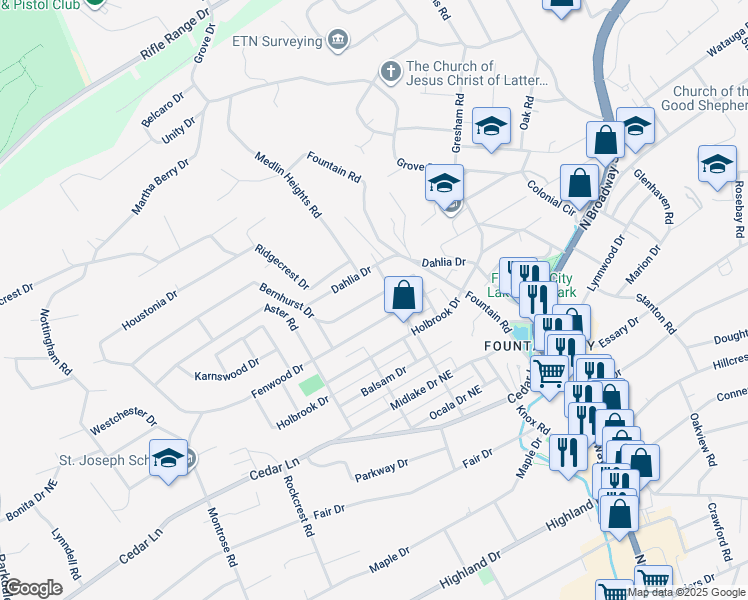 map of restaurants, bars, coffee shops, grocery stores, and more near 2506 Bernhurst Drive in Knoxville