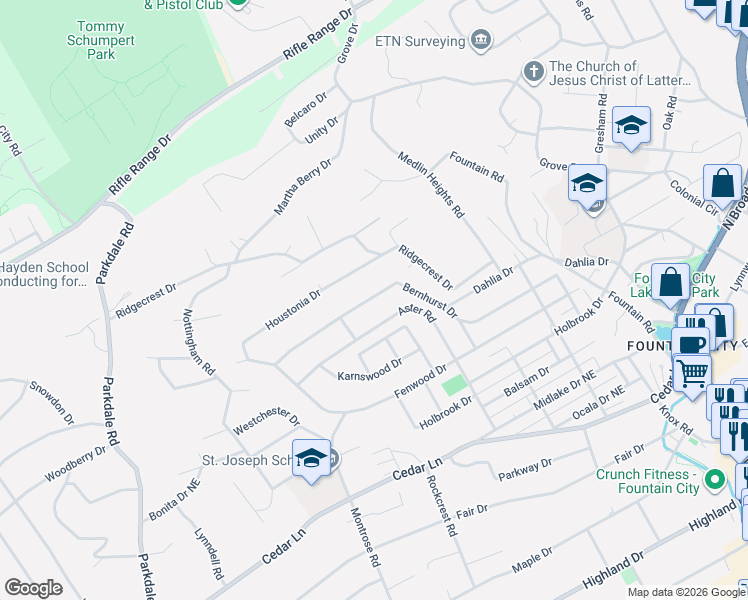 map of restaurants, bars, coffee shops, grocery stores, and more near 2116 Bernhurst Drive in Knoxville