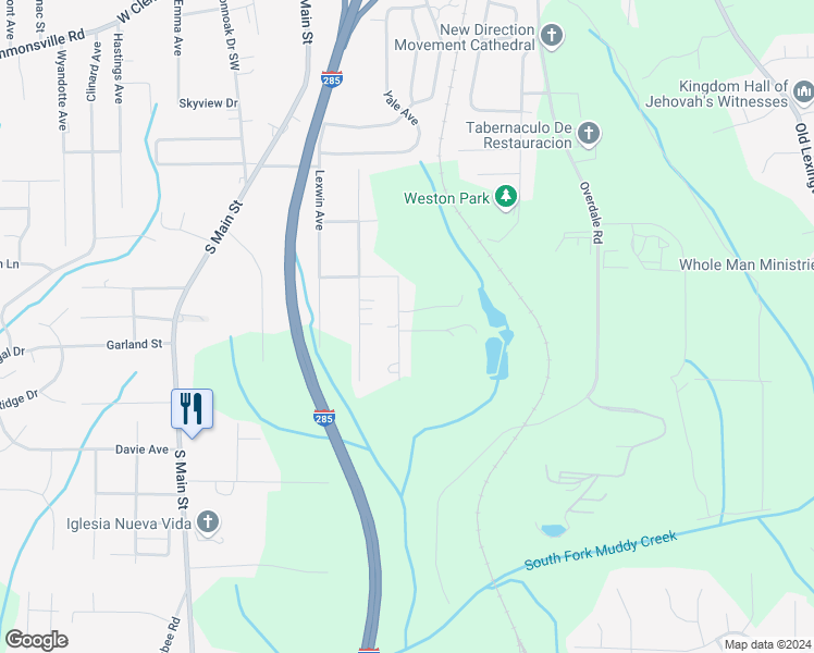 map of restaurants, bars, coffee shops, grocery stores, and more near 4147 Eisenhower Road in Winston-Salem