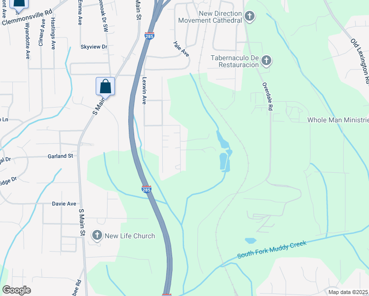 map of restaurants, bars, coffee shops, grocery stores, and more near 4147 Eisenhower Road in Winston-Salem
